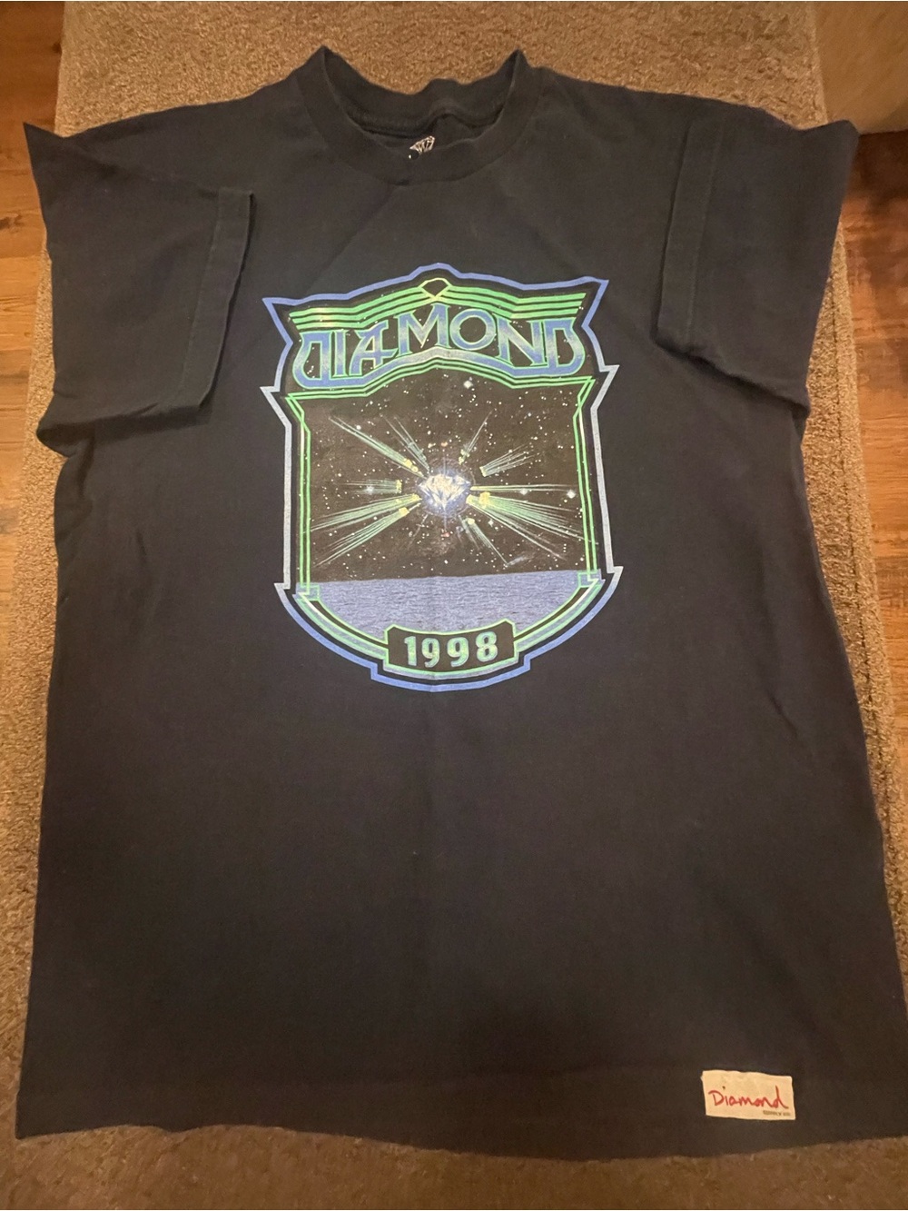 Diamond Supply Co. Black Tee with Neon Green & Blue Crest